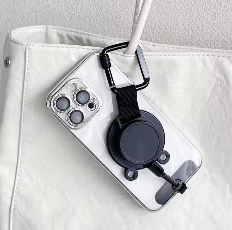 MagSafe対応 ミニバッグハンガー 磁気吸着式 スマホスタンド兼用 コンパクト 折りたたみ テーブルフック 耐荷重約5kg ブラック